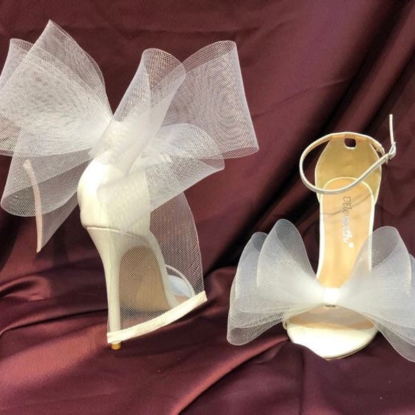 White Wedding Shoe Bow Clip 3', Shoe Clip For Bride, Bridal Shoe Bow, White Shoe Clips Handmade Wedding Shoe