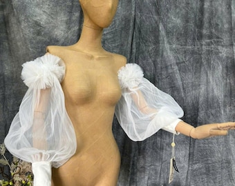 Hochzeit Zerknitterte Abnehmbare Ärmel aus Tüll, Das Ende Der Ärmel Mit Knöpfen