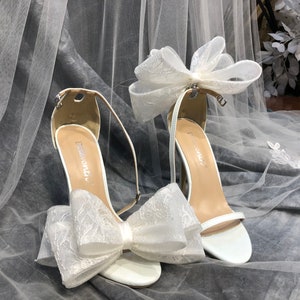 Fiocchi per scarpe color avorio, fermaglio per fiocco in pizzo per scarpe da sposa, fermagli per fiocchi grandi per scarpe, fiocco fatto a mano per scarpe da sposa