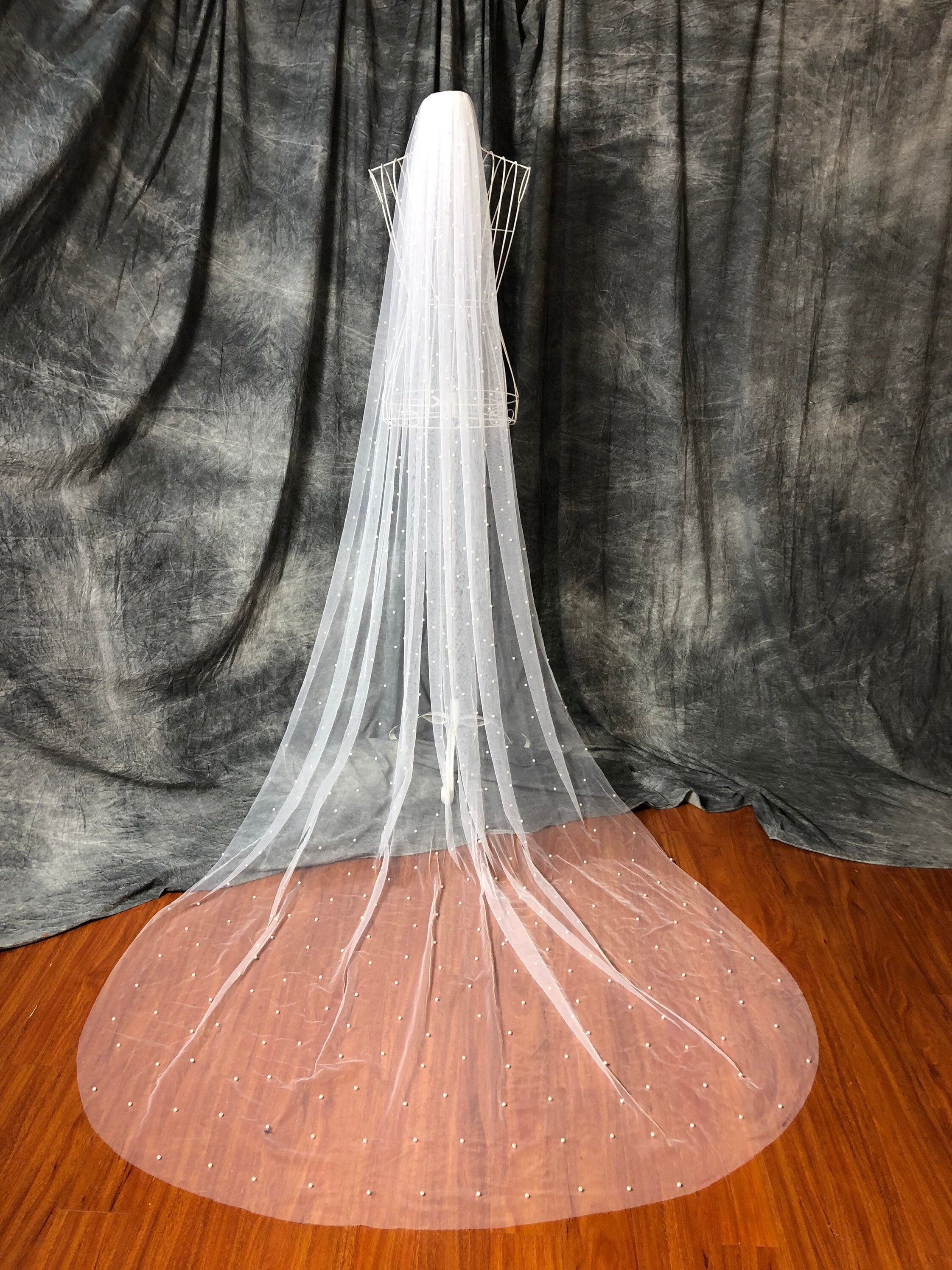 Pearl Veil Cathedral Length, Cathedral Veil Pearl White Wedding Veil Cathedral Veil Single Tire Veil Minimalist Veil Ivory Pearl Veil