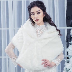 White Faux Fur Wrap Faux Fur Stole Faux Fur Shawl Bridal Wrap Faux Fur Shrug Bridal Cape