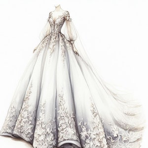 Custom Wedding Gown Sketch, Bridal Sketch Illustration, Custom Bridal ...