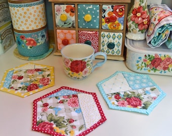 Pioneer Woman~Sweet Rose~Kitchen Decor~Quilted Mug Rugs~Farmhouse Decor~Country Decor~Vintage Kitchen~Country Kitchen~Farmhouse Kitchen