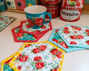 Pioneer Woman~Vintage Floral~Kitchen Decor~Quilted Mug Rugs~Farmhouse Decor~Country Decor~Vintage Kitchen~Country Kitchen~Farmhouse Kitchen