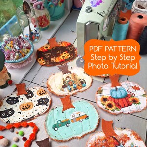 PDF Sewing Pattern - Step by Step Photo Tutorial - Beginner Sewing Tutorial- Pumpkin Coasters Mug Rug - DIY Fall Decor - Easy Sewing Pattern