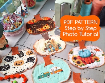 PDF Sewing Pattern - Step by Step Photo Tutorial - Beginner Sewing Tutorial- Pumpkin Coasters Mug Rug - DIY Fall Decor - Easy Sewing Pattern