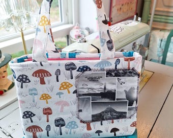 Quilted Bible Tote Sleeve with Bow: Mushroom Print, Protective Book Cover