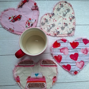Heart decor~Heart Mug Rug~Shabby Decor~Quilted Mug Rugs~Coffee Bar Decor~Coffee Table Decor~Drink Coaster~Coffee Cozy~French Country~Hearts