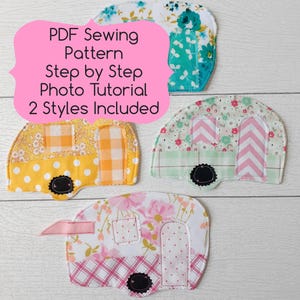 PDF Sewing Pattern-Vintage Camper Mug Rug-Retro Camper Hot Pad-Step by Step Photo Tutorial-Beginner Sewing Tutorial-Easy Sewing Pattern image 1