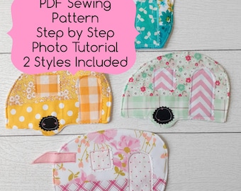 PDF Sewing Pattern-Vintage Camper Mug Rug-Retro Camper Hot Pad-Step by Step Photo Tutorial-Beginner Sewing Tutorial-Easy Sewing Pattern