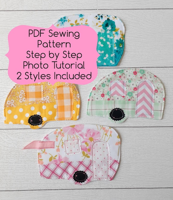 PDF Sewing Pattern-Vintage Camper Mug Rug-Retro Camper Hot Pad-Step by Step Photo Tutorial-Beginner Sewing Tutorial-Easy Sewing Pattern