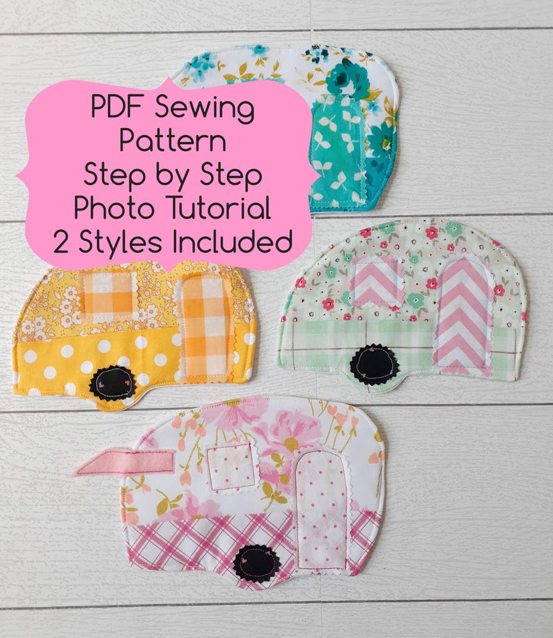 PDF Sewing Pattern-Vintage Camper Mug Rug-Retro Camper Hot Pad-Step by Step Photo Tutorial-Beginner Sewing Tutorial-Easy Sewing Pattern image 1