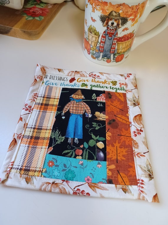 Fall Mug Rug~Fall Decor~Primitive Vintage Halloween decorations~Pumpkin Decor~Fall Kitchen Decor~Primitive Fall Decor~Primitive Scarecrow