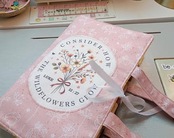 Handmade Quilted Fabric Bible Cover - Floral Scripture Applique