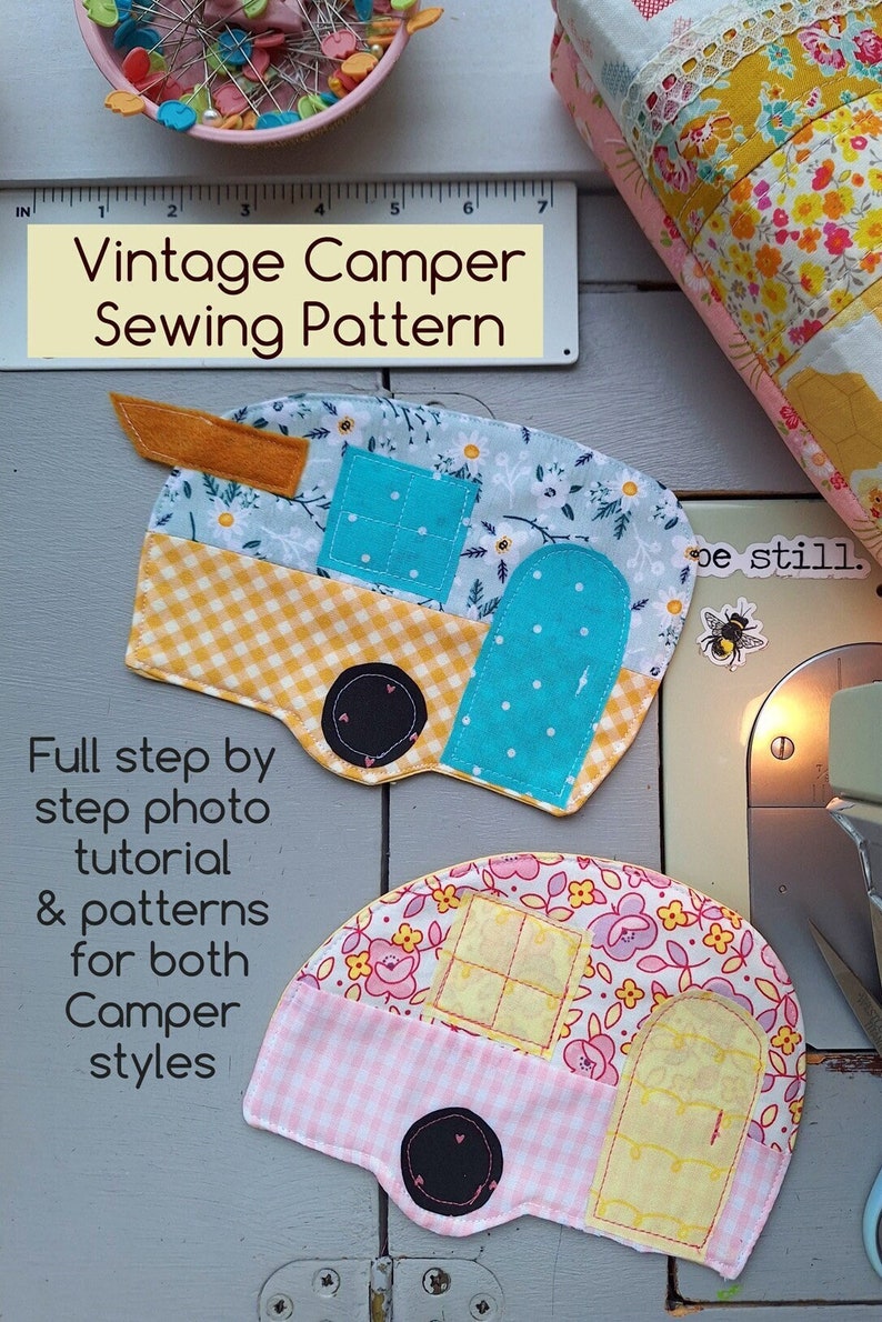 PDF Sewing Pattern-Vintage Camper Mug Rug-Retro Camper Hot Pad-Step by Step Photo Tutorial-Beginner Sewing Tutorial-Easy Sewing Pattern image 2