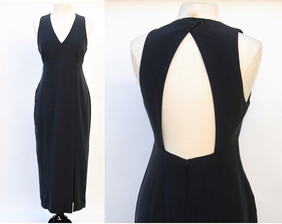 1990s Silk Dress Open Back Bias Cut Maxi