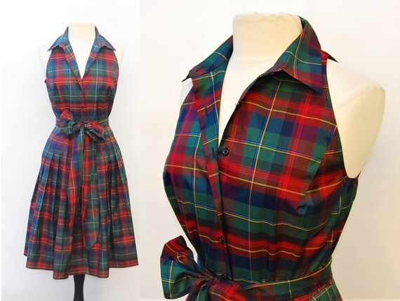 1950s style 1990s Tartan Taffeta Plaid Full Skirt