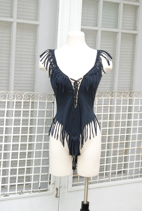 1980s Wild Fringe Leotard Fredricks of Hollywood B