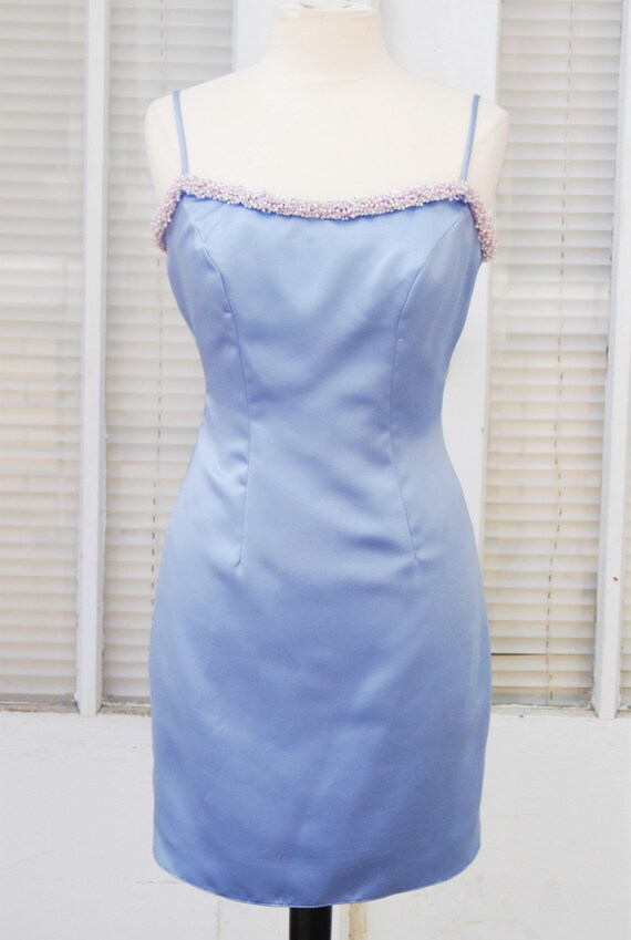 1990's Satin Slip Dress Cluster Beaded Neckline Ho
