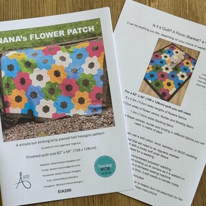 Nana's Flower Patch half hexies quilt sewing pattern. Beginner friendly.
