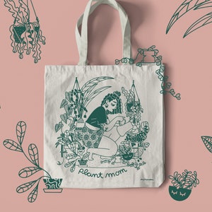 SALE Plant Mom Tote bag - Organic & Fair trade - Illustrated - Hand printed - Environmentally friendly