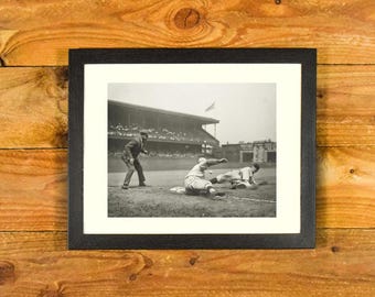 Vintage Baseball - 1920's-30's Action Shot - "Play at Third" - Matted and Framed Sports Bar and Room Wall Hanging