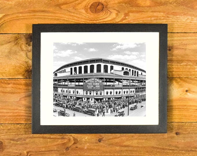 Iconic Wrigley Field in Chicago - Front Entrance During 1935 World Series  - Framed Sports Room & Bar Wall Hanging