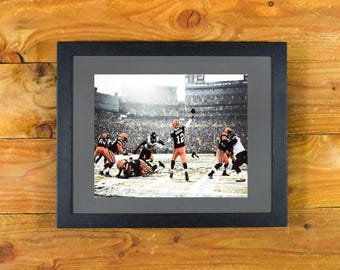 Aaron Rodgers & Green Bay Packers - In-Game Action Snow at Lambeau Field - Matted and Framed Sports Wall Hanging