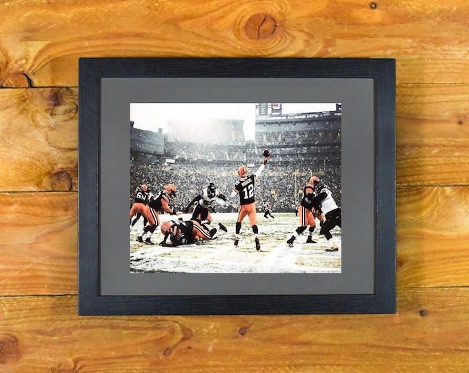 Aaron Rodgers & Green Bay Packers - In-Game Action Snow at Lambeau Field - Matted and Framed Sports Wall Hanging
