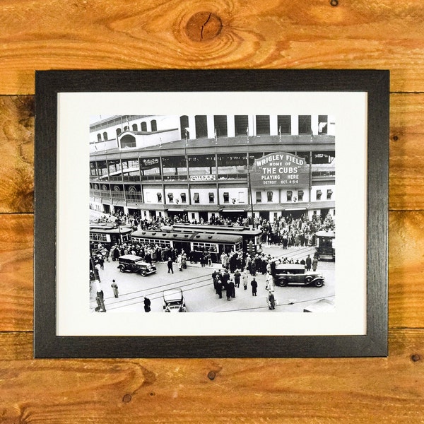 Wrigley Field Front Entrance - Iconic Chicago Ballpark 1935 World Series - Matted and Framed Vintage Sports Wall Hanging