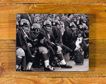 New York Giants "Sideline Bonfire" - 1962 NFL Title Game vs Green Bay at Yankee Stadium - Wood Wall Panel Hanging