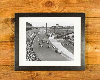 Indianapolis 500 Race - 1950's Action Shot Start of Race - Matted and Framed Vintage Sports Room and Bar Wall Hanging