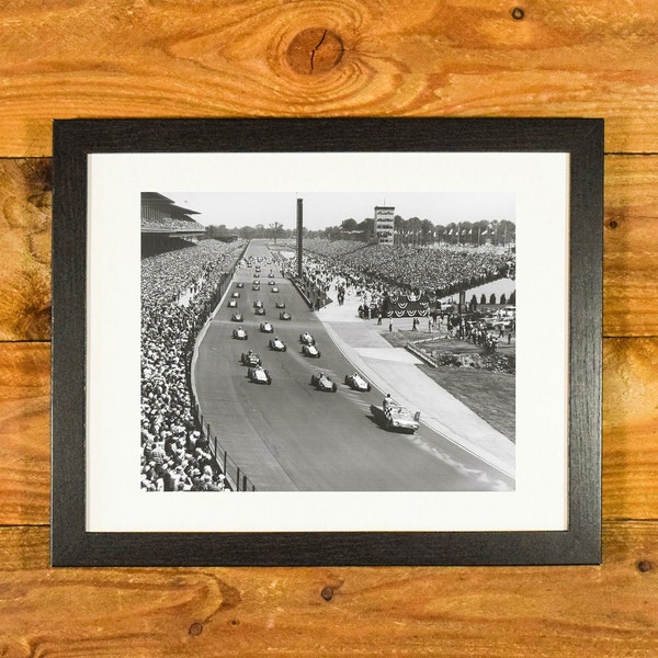 Indianapolis 500 Race - 1950's Action Shot Start of Race - Matted and Framed Vintage Sports Wall Hanging
