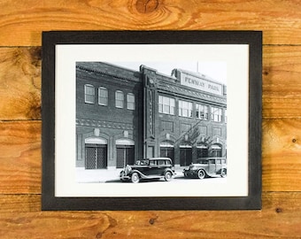 Iconic Fenway Park Boston - 1930's Exterior Image Oldest MLB Baseball Stadium - Matted & Framed Vintage Sports Wall Hanging