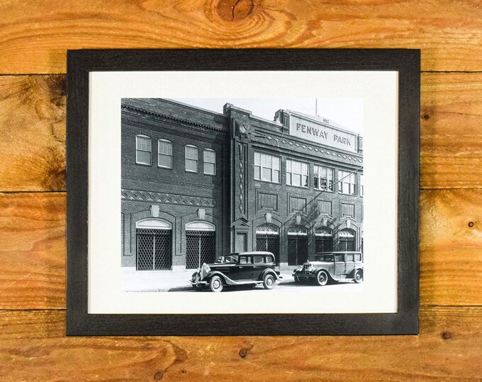 Iconic Fenway Park Boston - 1930's Exterior Image Oldest MLB Baseball Stadium - Matted & Framed Vintage Sports Wall Hanging