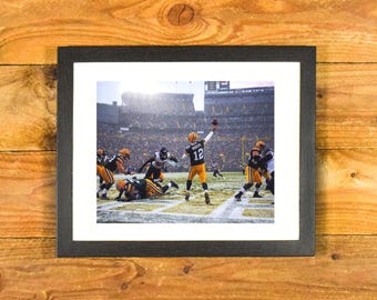 Aaron Rodgers Green Bay Packers - In-Game Action Snow at Lambeau Field - Matted & Framed Sports Wall Hanging