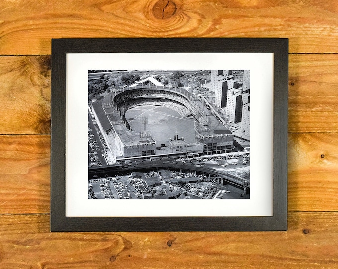 Polo Grounds - Aerial View Iconic Former Ballpark of the NY Giants and Mets - Matted and Framed Sports Room Wall Hanging