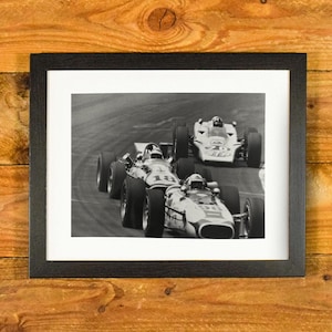 Indianapolis 500 Race - 1968 Up-Close Racing Action - Matted and Framed Vintage Sports Room and Bar Wall Hanging