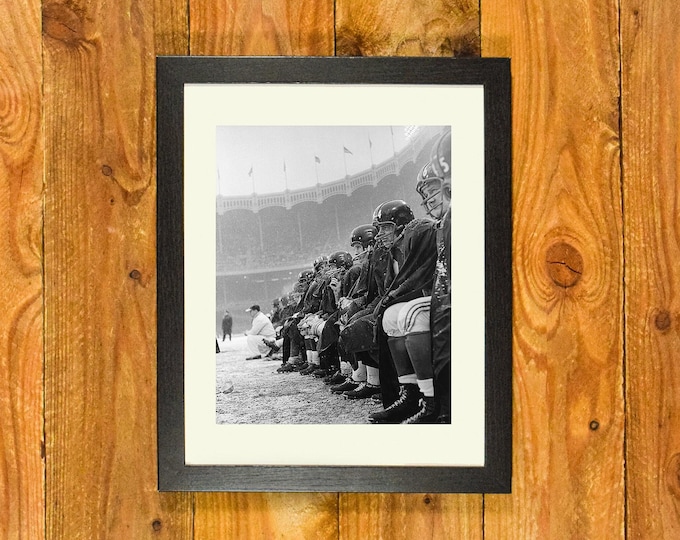 New York Giants - 1958 Sideline Snow Image at Yankee Stadium - Matted and Framed Sports Wall Hanging