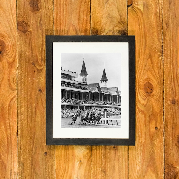 Action Shot - Kentucky Derby 1967 "Run For The Roses" - Matted and Framed Vintage Sports Wall Hanging