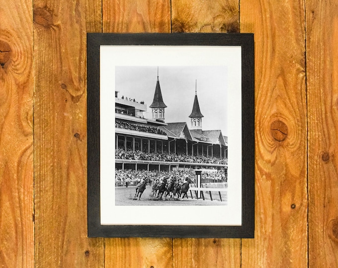 Action Shot - Kentucky Derby 1967 "Run For The Roses" - Matted and Framed Vintage Sports Wall Hanging