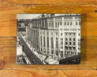 Iconic Old Yankee Stadium - Exterior Side View New York Ballpark in the 1940's - Sports Wood Wall Panel