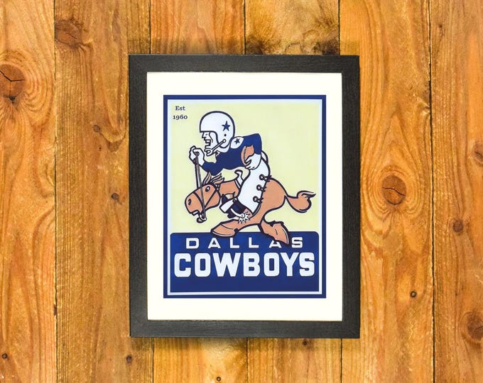 Framed Dallas Cowboys 1960 Logo Print - Vintage NFL Sports Bar and Room Wall Decor