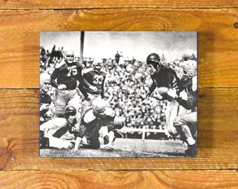 Leather Helmets 1930's -1940's - Throwback Football Image - Vintage Wood Panel Wall Hanging