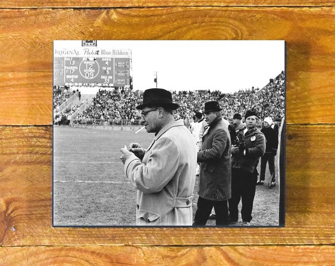 Vince Lombardi - Rare In-Game Image of Green Pay Packers Legendary Coach - Vintage Sports Wood Wall Panel