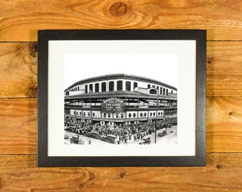 Iconic Wrigley Field in Chicago - Front Entrance During 1935 World Series  - Framed Sports Room & Bar Wall Hanging