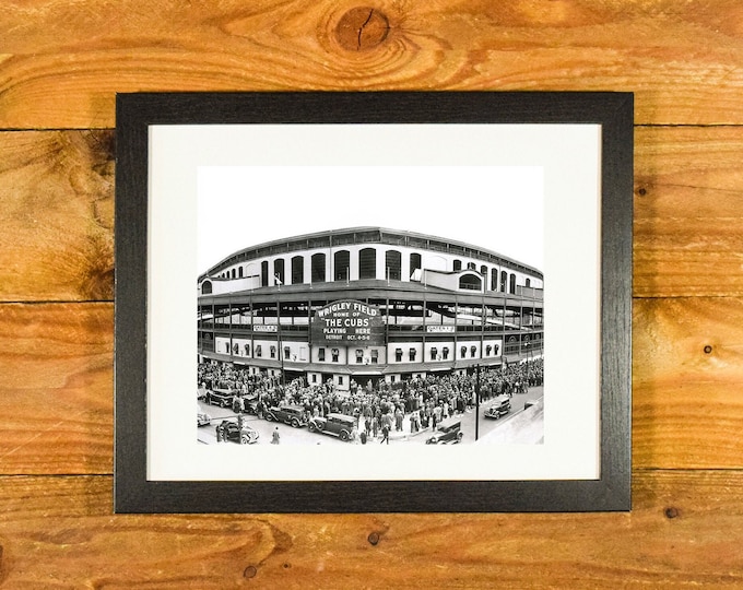 Iconic Wrigley Field in Chicago - Front Entrance During 1935 World Series  - Matted & Framed Vintage Sports Wall Hanging