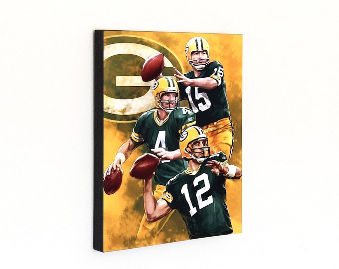 Legendary Quarterbacks of the Green Bay Packers - Bart Starr, Brett Favre & Aaron Rodgers - Sports Wood Wall Panel