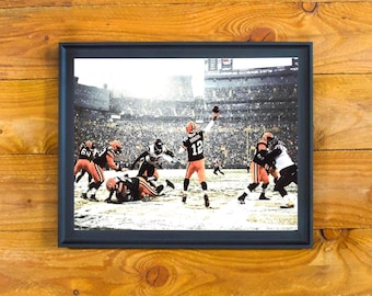 Aaron Rodgers & Green Bay Packers - In-Game Action Snow at Lambeau Field - Matted and Framed Sports Wall Hanging
