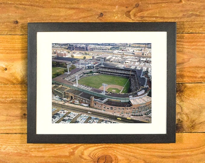 Comiskey Park Chicago - 1950's Color Aerial View of Iconic Stadium - Matted and Framed Vintage Sports Wall Hanging